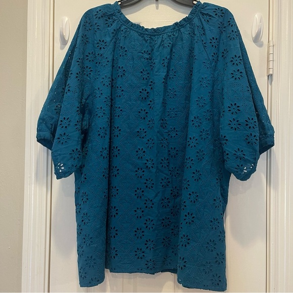 Nurture By Westbound Button Up Blouse Womens 3XL Eyelet Puff Sleeves Embroidered - Picture 3 of 11